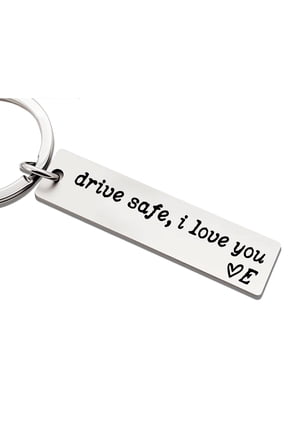 Drive Safe I Love You Keychain, A–Z Initial Engraved Stainless Steel Key Ring, Personalized Gift for Boyfriend, Husband & Family Members