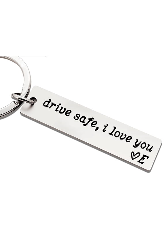 Drive Safe I Love You Keychain, A–Z Initial Engraved Stainless Steel Key Ring, Personalized Gift for Boyfriend, Husband & Family Members