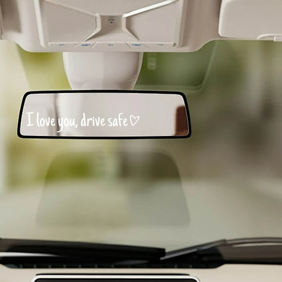 Drive Safe Mirror Sticker Vinyl Decal Set | I Love You Heart Design | Rearview Mirror Window Car Accessory | 3-Pack | Waterproof | Easy Install | Universal Fit