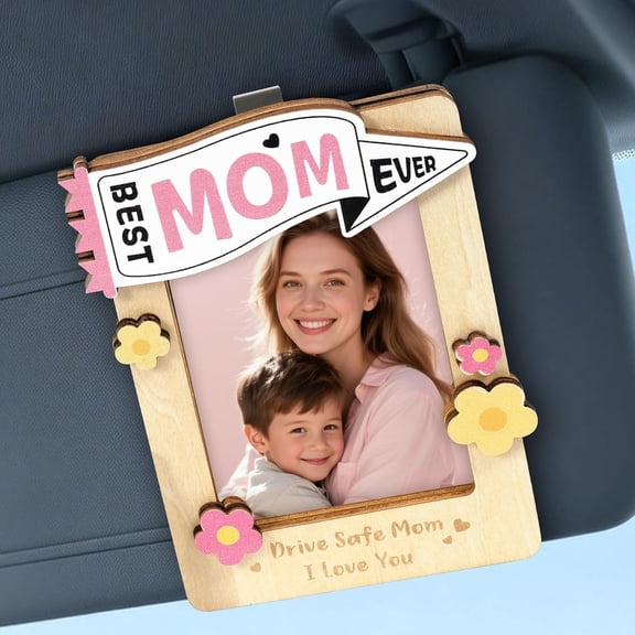 Drive Safe Mom Visor Photo Frame, Mother's Day Car Accessory Gift, Wooden Picture Frame with Clip for Visor, Holds Photo, Sentimental Keepsake Wife, Mama, Grandma