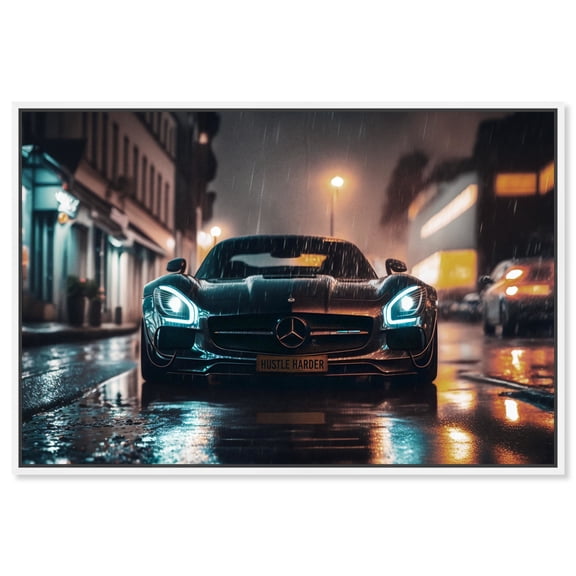 Drive Through The Town Car Canvas Wall Art by Notoriart, White Floater Frame, 25" x 17"