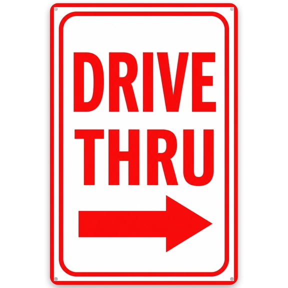 Drive Thru Metal Wall Decor Sign 8x12 Inch - Rustic Vintage Style Iron Sign with Red Arrow Design, Easy Hanging, Pre-Drilled Holes, Indoor Outdoor Weather Resistant Home Decor