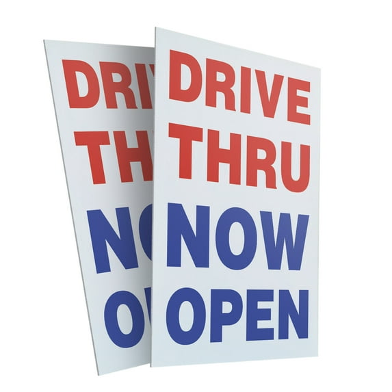 Drive Thru Now Open (2-Pack) 24 Inch x 36 Inch Plastic Signs | Sign Insert 4mm Corrugated Plastic Signs Storefront Window Poster | Convenient Service Restaurant Promotions New Locations