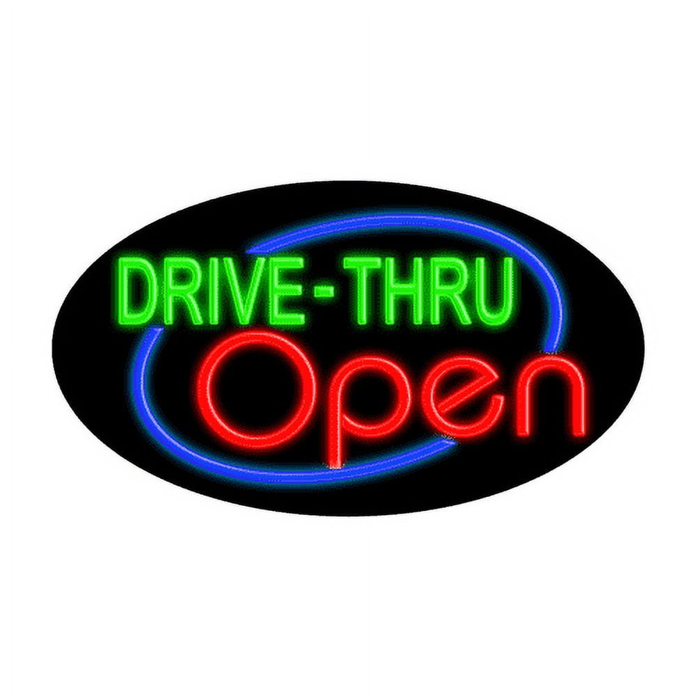Drive Thru OpenGlass Neon Sign Made in USA