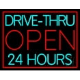 thumbnail image 1 of Drive Thru Red Open 24 Hours LED Neon Sign 24 x 31 - inches, Black Square Cut Acrylic Backing, with Dimmer - Bright and Premium built indoor LED Neon Sign for restaurant window and interior decor., 1 of 7