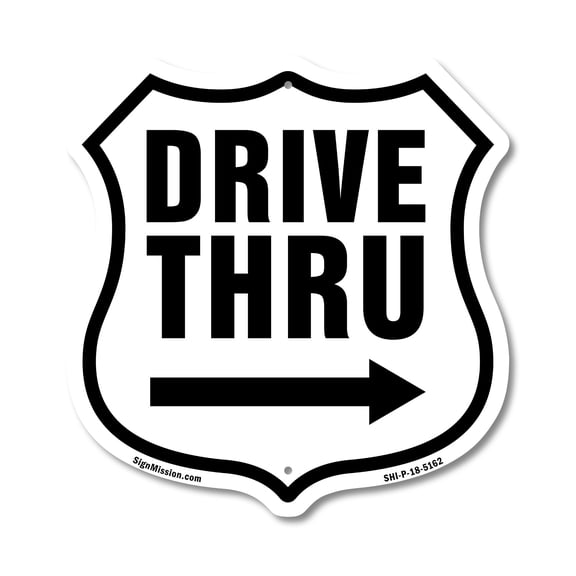 Drive Thru Right Arrow (2 Pack) 12 inch X 12 inch Shield-Shaped Rust-Free Aluminum Metal Signs Weather Resistant Made in the USA