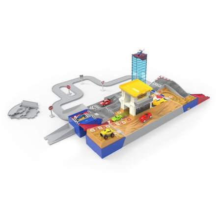 Driven by Battat – 84-Piece Collapsible Racetrack Playset with 6 Mini Cars – Includes Race Car, Monster Truck & Connectible Track Accessories – Toy for Boys & Girls Ages 3+