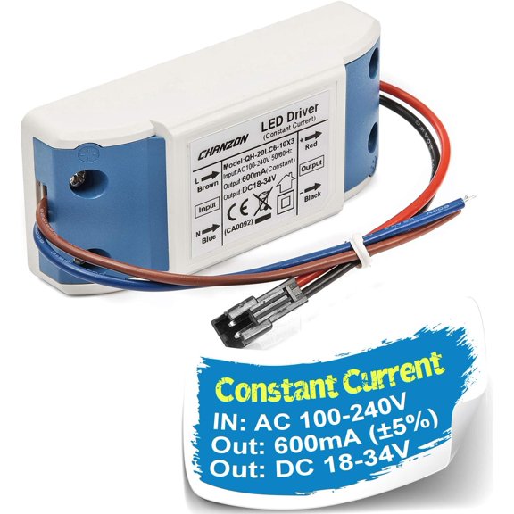 Driver 600mA (Constant Current Output) 18V-34V (In: 100-240V AC-DC) (6-10)x3W 18W 20W 21W 24W 27W 30W Power Supply 600 mA Lighting Transformer for High Power 20 W COB Chips (Plastic Case)