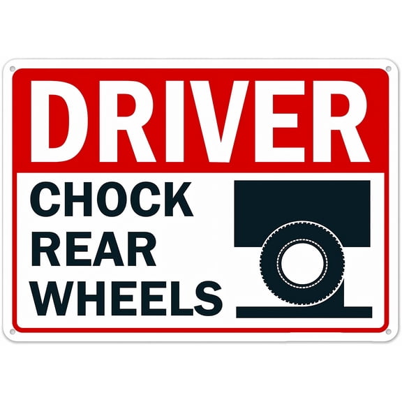 Driver Chock Rear Wheels Sign #28615 - 8"x12" Metal Tin Clear Warning Sign for Home Business