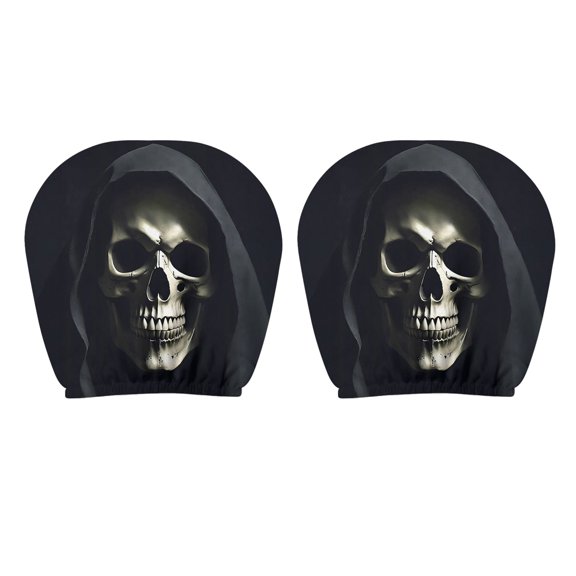 Driver Headrest Protector Gothic Skull Design, Polyester Outer Layer, Gathered Hem Fit, Vehicle Interior Pair Adding Personality While Limiting Visible Wear