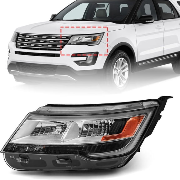 Driver Left Side Headlight w/ LED DRL For 2016-2019 Ford Explorer Chrome Housing