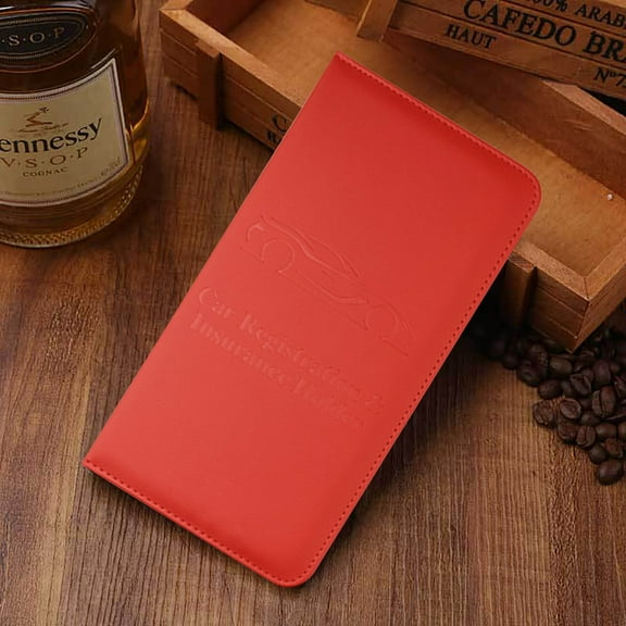 Driver Holder, Leather Document Protector Case, Rfid Blocking Sleeve, for Car Registration and Insurance Cards, Red, by FAJHHA