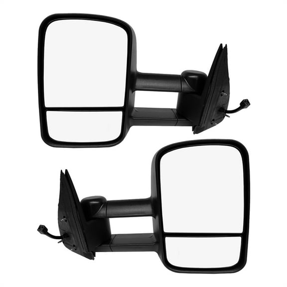 Driver & Passenger Side Mirrors, Left-Right Power Heated Textured Black Manual Folding For 1999-2002 Chevrolet Silverado 1500, Door Mirror Pair of 2