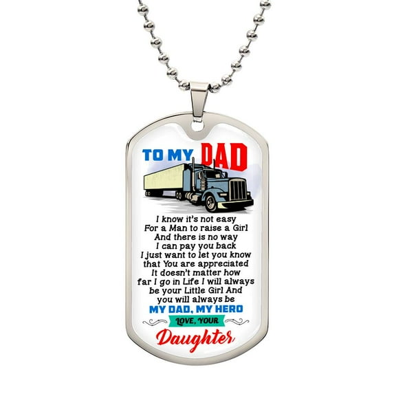 Driver Profession - Driver Dad Gift - Gift From Daughter - Driver's Daughter - Driver Jobs - Driver Father Birthday Gift - Graphic Military Dog Tag Necklace (Optional Personalized Engraving)