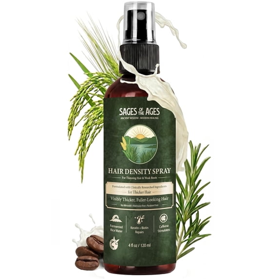 Sages of the Ages Fermented Rice Water, Rosemary, Keratin, Biotin Hair Growth Spray to Thicken, Strengthen, Hydrate, 4 fl oz