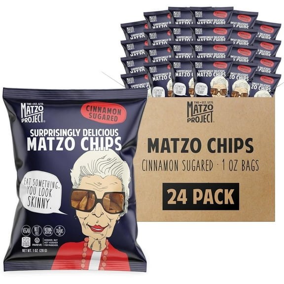 The Matzo Project Matzo Chips, Cinnamon Sugared, Kosher (Not Kosher for Passover), Vegan, Nut-Free, Nothing Artificial (1 oz, 24 Snack Bags)