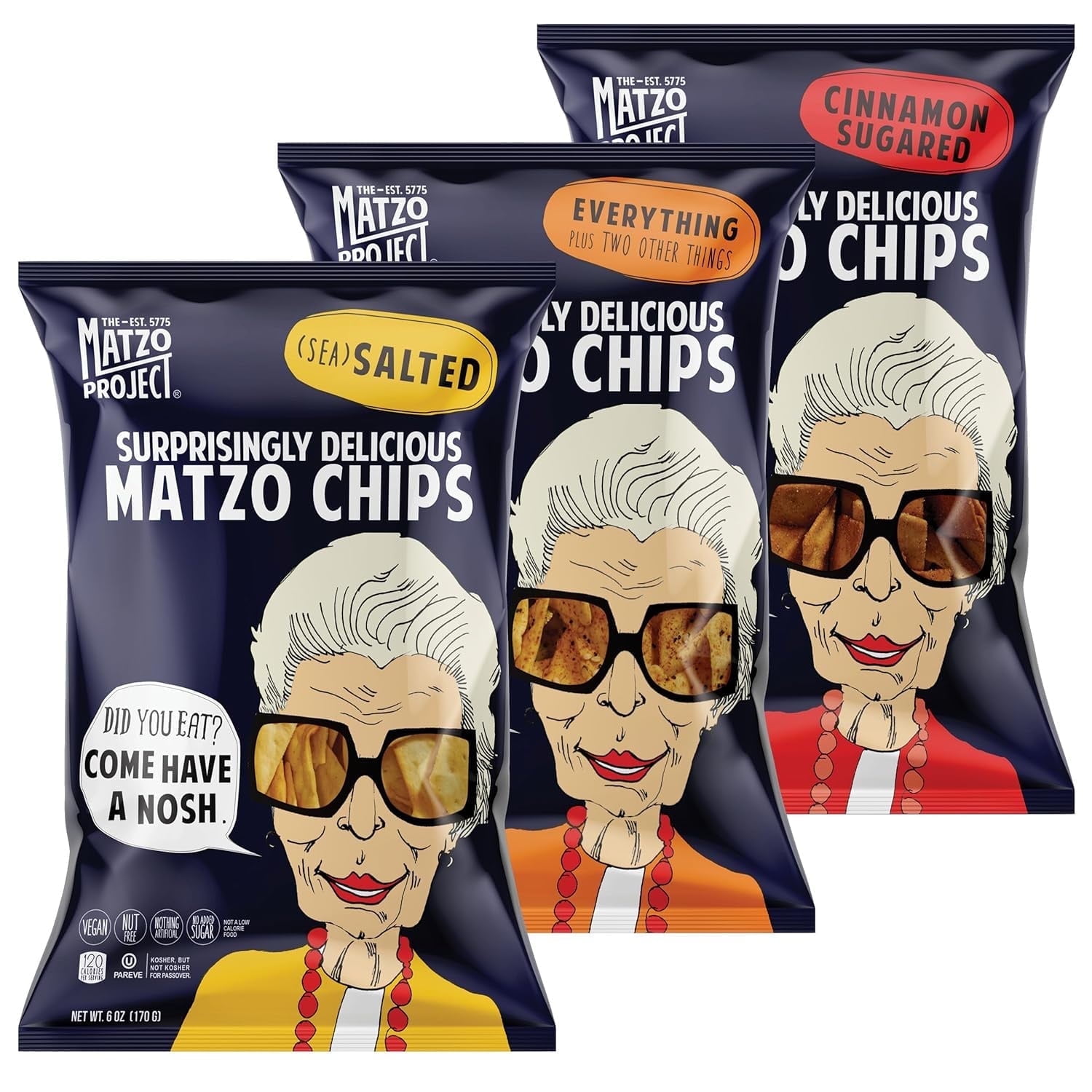 The Matzo Project Matzo Chips, Variety Pack (Everything, Salted, Cinnamon Sugared), Kosher, Vegan, Nut-Free, Nothing Artificial (6 oz, 3 Pack)