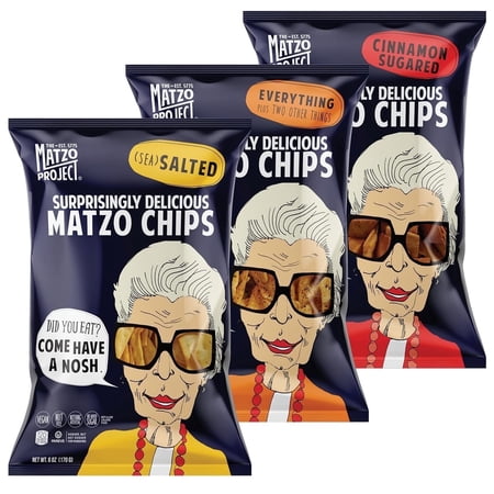 The Matzo Project Matzo Chips, Variety pack (Everything, Salted, Cinnamon Sugared), Kosher, Vegan, Nut-Free, Nothing Artificial (6 oz, 3 pack)