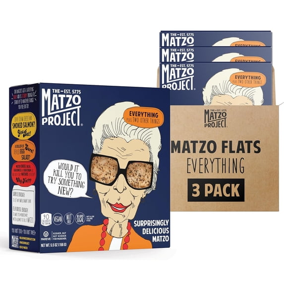 The Matzo Project Everything Matzo Flats, Kosher (Not Kosher for Passover), Vegan, Nut-Free, No Added Sugar, Nothing Artificial (5.5 oz, 3 Pack)