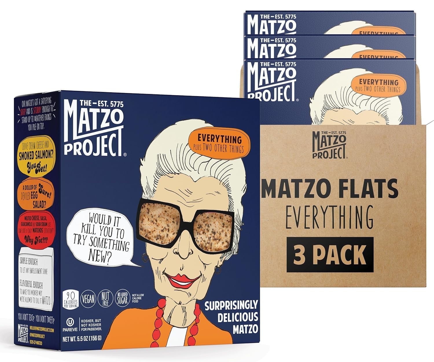 The Matzo Project Everything Matzo Flats, Kosher (Not Kosher for Passover), Vegan, Nut-Free, No Added Sugar, Nothing Artificial (5.5 oz, 3 Pack)