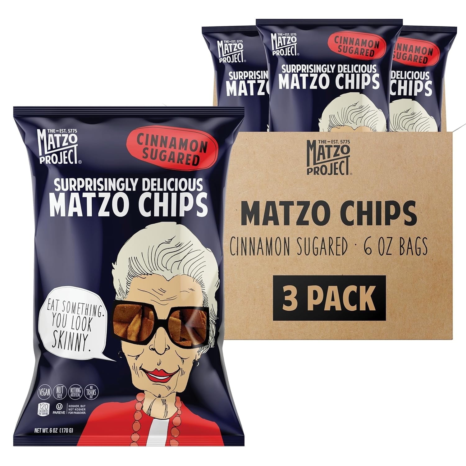The Matzo Project Matzo Chips, Cinnamon Sugar, Kosher (Not Kosher for Passover), Vegan, Nut-Free, No Trans Fat, Nothing Artificial (6 oz, 3 Pack)
