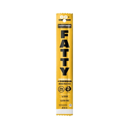 FATTY Meat Sticks, Made with Grass Fed Beef, Pork Raised Without Antibiotics, 13g Protein Per Stick, Original Cheddar, 2 oz.