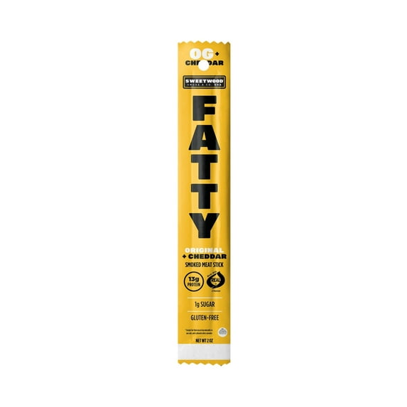 FATTY Meat Sticks, Made with Grass Fed Beef, Pork Raised Without Antibiotics, 13g Protein Per Stick, Original Cheddar, 2 oz.