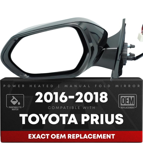 Driver Side Heated Power Side View Mirror - Compatible with 2016-2021 Toyota Prius - Power Heated, Manual Folding - Paintable Textured Black Housing - OEM 8794047530-PFM