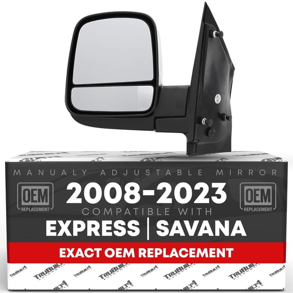 Driver Side Mirror Compatible with 2008-2015 Chevrolet Express & GMC Savana 1500, 2008-2021 Express & Savana 2500 3500, Manual Folding, Dual Glass, Textured Black - OEM 20838065, GM1320395