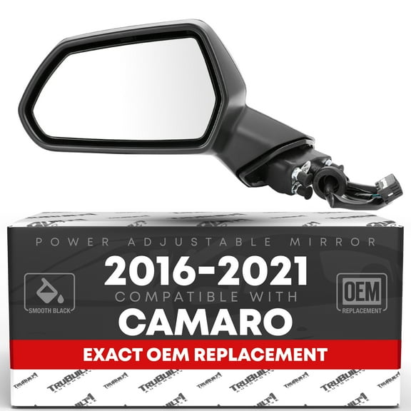 Driver Side Mirror Replacement - Compatible with 2016-2021 Chevrolet Camaro - Powered Adjustment, Non-Foldable, Flat Glass - Smooth Black, 18H3P - OEM 84788171, 23487737, 84639831, GM1320659