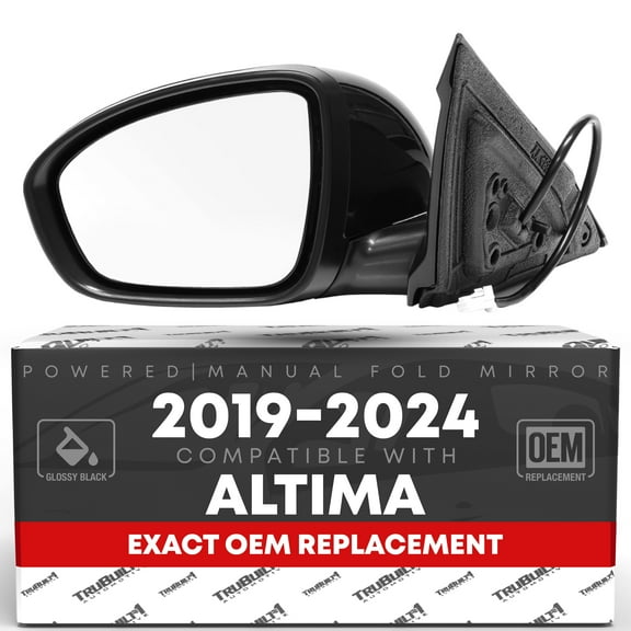 Driver Side Mirror Replacement - Compatible with 2019-2024 Nissan Altima - Powered Adjustment, Manual Fold, Flat Glass - Smooth Black, 8H3P - OEM 963026CA0A, 963746CA9A, NI1320311