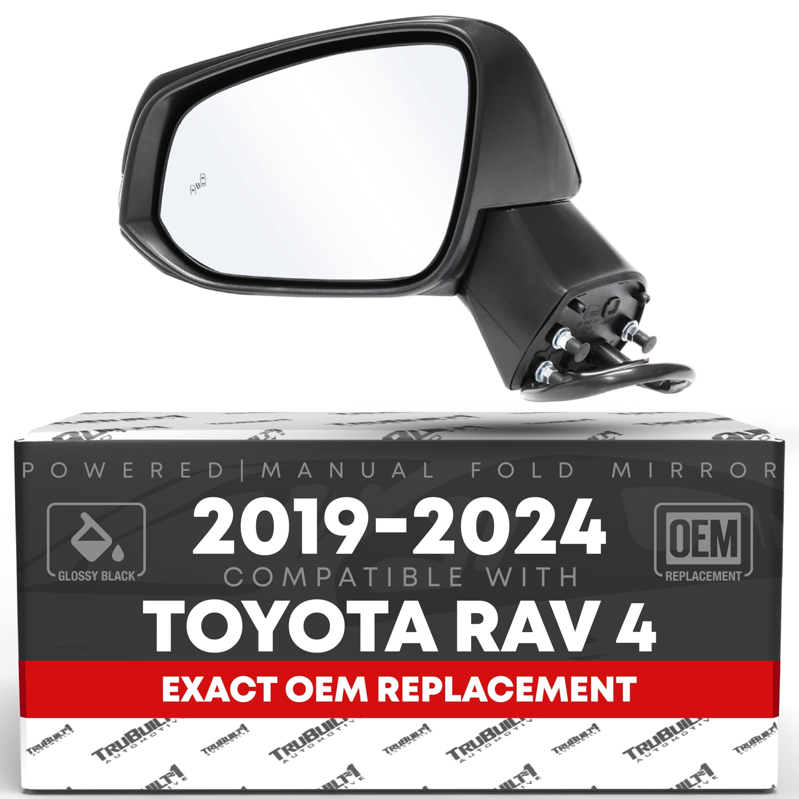 Driver Side Mirror Replacement - Compatible with 2019-2024 Toyota RAV4 - Powered Adjustment, Manual Fold, Heated, Turn Signal, Flat Glass - Smooth Black, 11H8P - OEM 879400R560, TO1320384, TO1320388