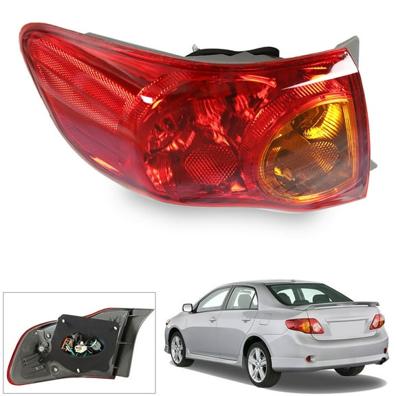 Driver Side Outer Rear Brake Tail Light Assembly Replacement for 2009 2010 Toyota Corolla Red Lens Left Tail Lamp