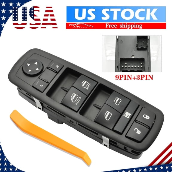 Driver Side Power Master Window Switch for 2009-2012 Dodge Ram 1500/2500/3500 Pickup Crew Cab Quad, 2014-2017 Jeep Cherokee 2.4L 3.2L 4602863AB, 4602863AC, 4602863AD, DWS1386, 68141894AA