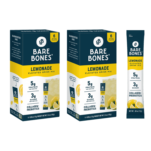 Bare Bones Elevated Drink Mix Lemonade - 5g Collagen/Protein - 2 packs of 6