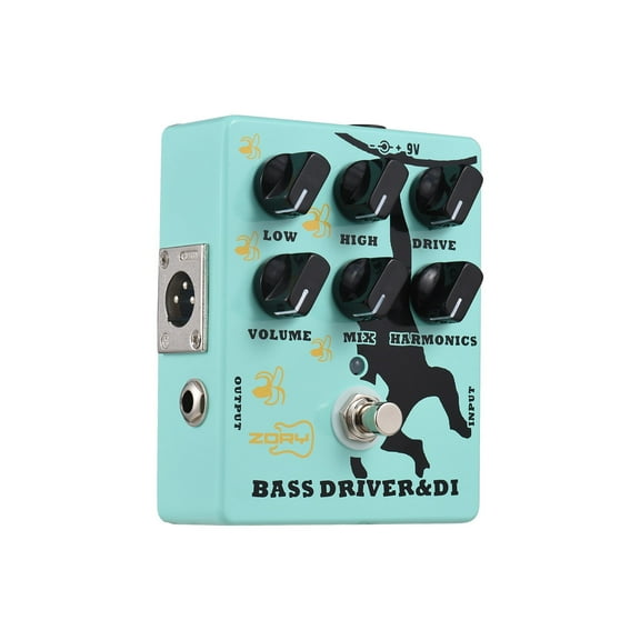 Driver and DI Box Bass Effector Pedal for Electric Bass Guitar with XLR Output Bass Amp Pedal True Bypass DC 9V 6.35mm Input/Output Interface