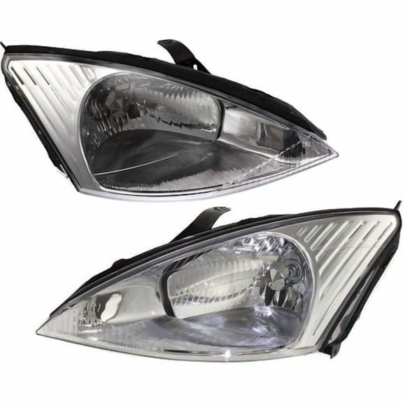 Driver and Passenger Side Headlights For Ford Focus 2000-2002 Halogen w/ Bulb/s