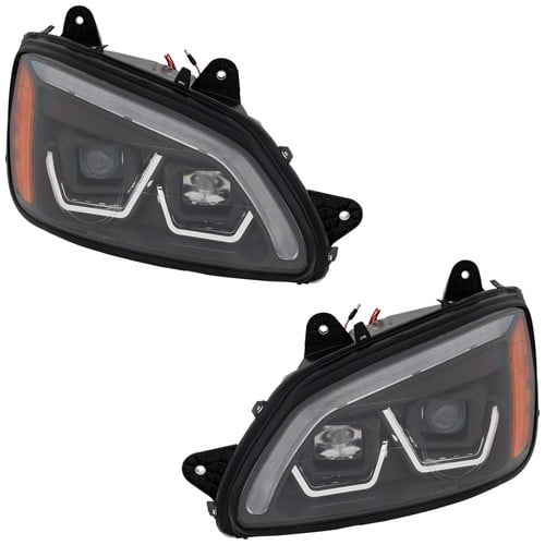 Driver and Passenger Side Headlights For Kenworth T660 2008-2016 Halogen w Bulbs