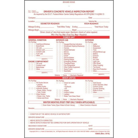 Driver's Concrete Vehicle Inspection Report 25-pk. - Book Format, 2-Ply Carbonless, 5.5" x 8.5", 31 Sets of Forms Per DVIR Book