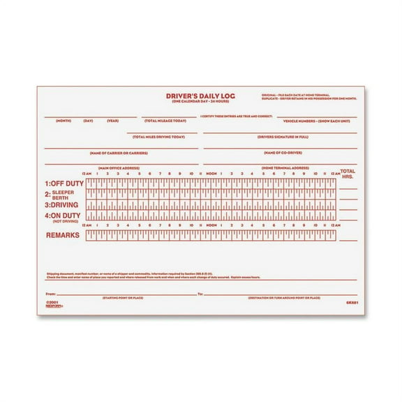 Driver's Daily Log, Two-Part Carbonless, 7.88 X 5.5, 1/page, 31 Forms | Bundle of 5