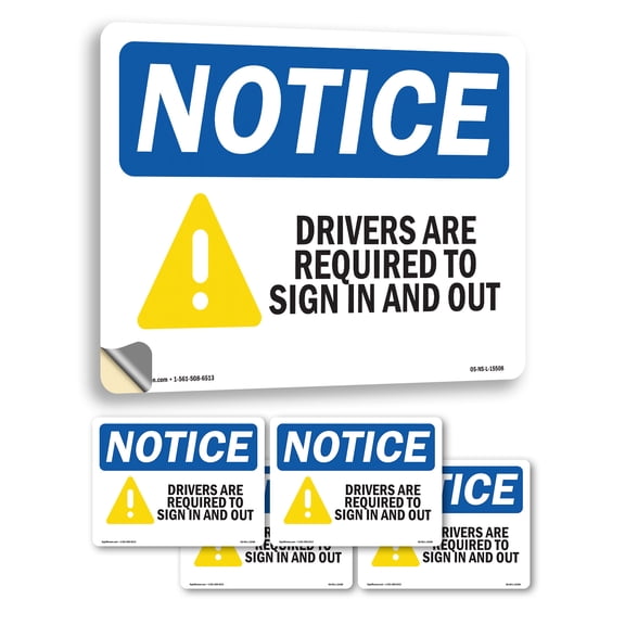 Drivers Are Required To In And Out OSHA Notice Vinyl Decal Label 5 Inch x 3.5 Inch - 5 Pack