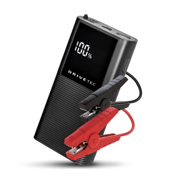 Drivetec 3-in-1 Portable Car Jump Starter  1000A Battery Booster for 12V Vehicles, Up to 6.0L Gas & 3.0L Diesel  Compact Power Bank with LCD Display, USB-C, LED Flashlight, Smart Safety Clamps