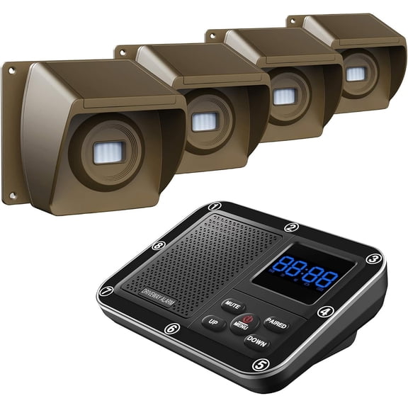 Driveway 1800 Long Range Motion Sensor Alert System Driveway Detector for with 1800mAh Rechargeable (1&4-Brown)