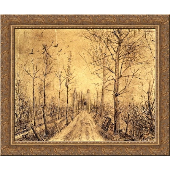 Driveway 24x20 Gold Ornate Wood Framed Canvas Art by Vincent van Gogh