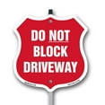 thumbnail image 1 of Driveway Shield Sign Do Not Block Driveway 12 inch X 12 inch Shield Shaped Commercial Grade Plastic Sign with Aluminum Mounting Stake Weather Resistant, UV Protected for Workplace Made in the USA, 1 of 8