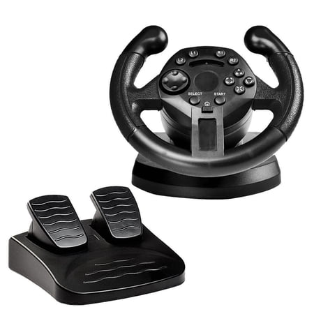 Driving Game Racing Steering Wheel + Brake Pedals USB Vibration for / Black