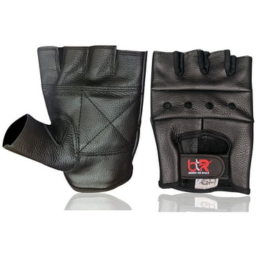 Driving Gloves Cowhide Leather Fingerless Motorcycle Driver, Cycling, Weight Lifting Open Knuckle Gloves Black-3XL