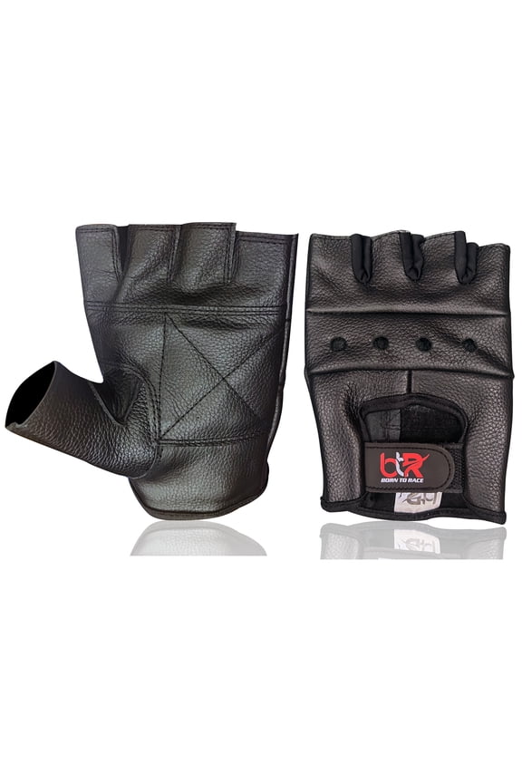 Driving Gloves Cowhide Leather Fingerless Motorcycle Driver, Cycling, Weight Lifting Open Knuckle Gloves Black-3XL