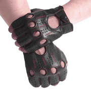 Driving Half Finger Finger Less Knuckle Holes For Men Breathable Genuine Motorcycle Leather Gloves Black Unlined Large