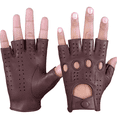 thumbnail image 1 of Driving Half Finger Finger less Knuckle Holes For Men Genuine Motorcycle Leather Gloves Brown, 1 of 5